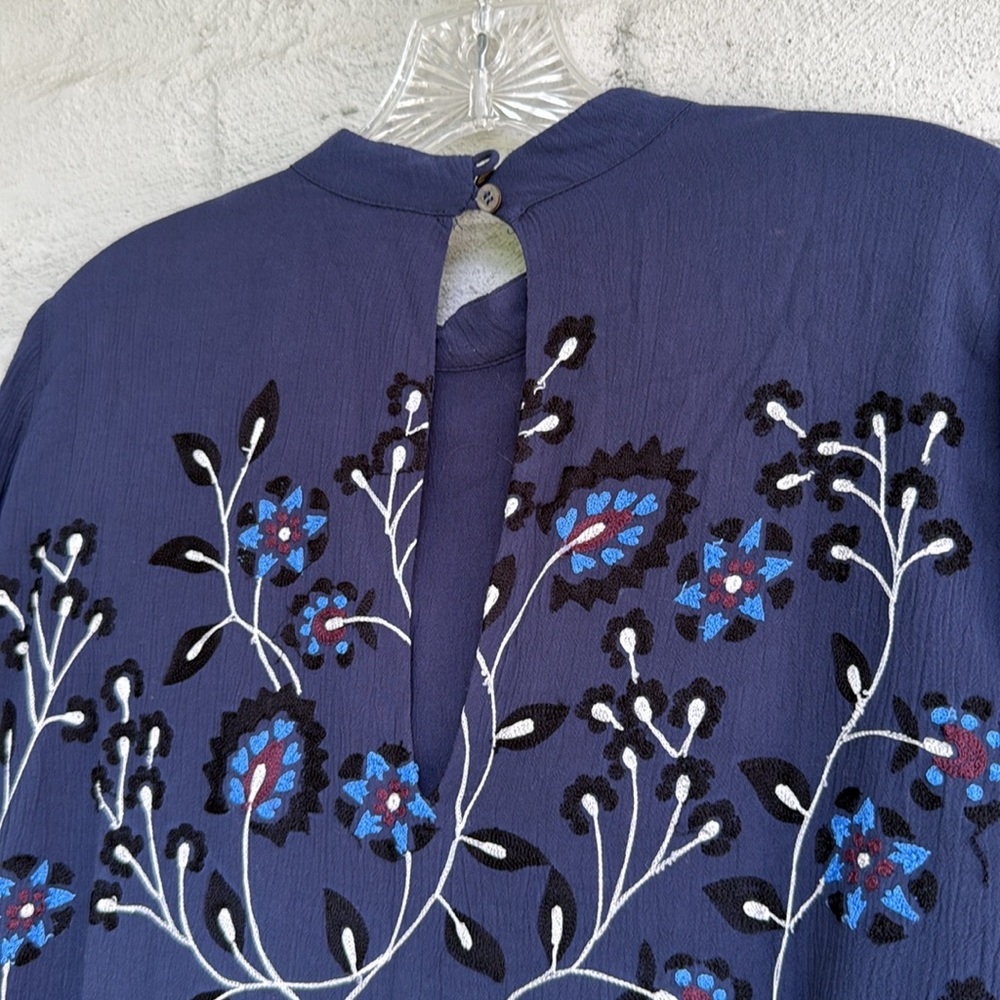 Parker Sadie Embroidered Blue Boho Long Sleeve Mini Dress Size Small - Picture 6 of 12